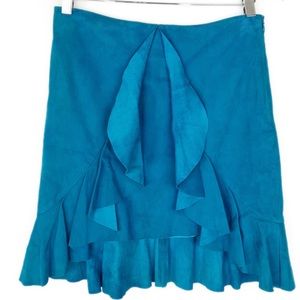 Cache Goat Suede Leather Flutter Ruffle Skirt